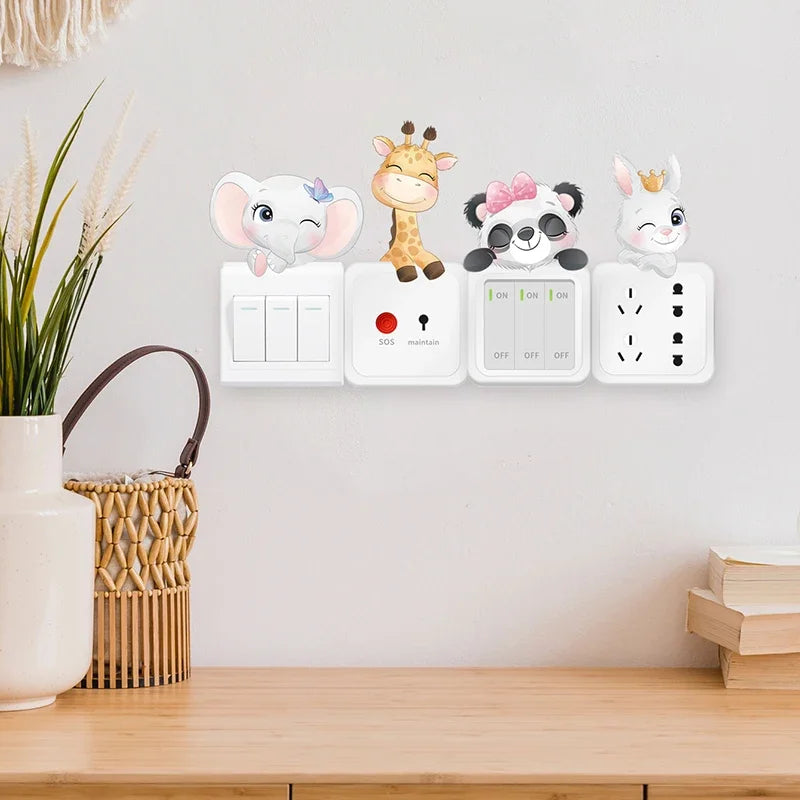 4pcs/set Cute Cartoon Animals Switch Stickers for Kids Room Baby Nursery Room for Switch Panda Elephant Wall Decals Wall Sticker