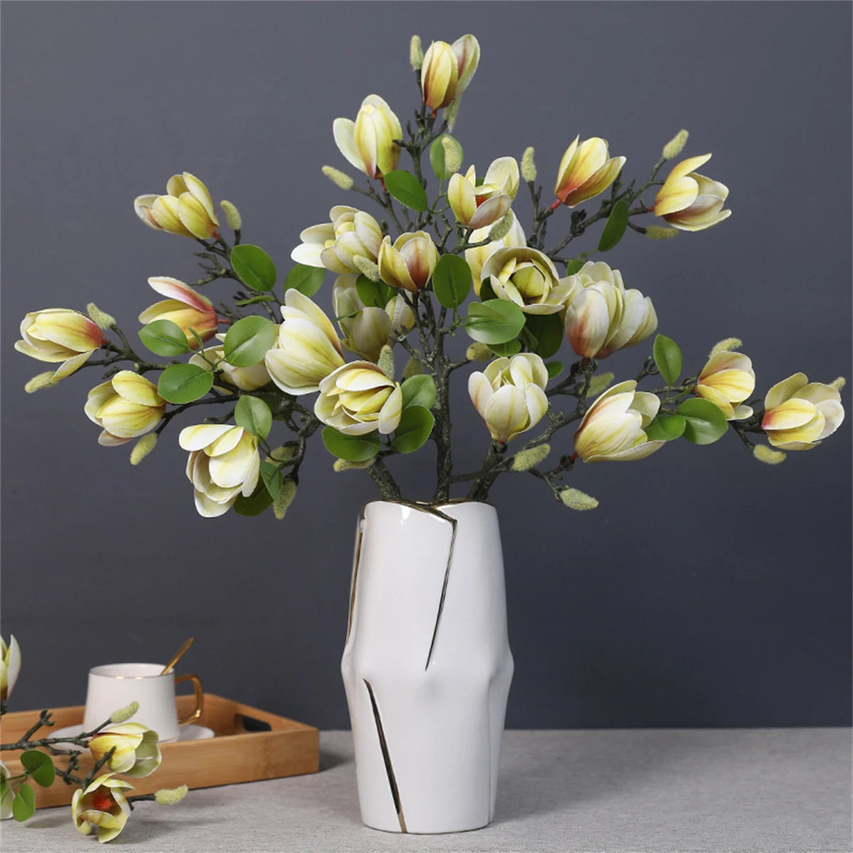 Artificial Magnolia Flower Branch For Home Living Room Decoration Fake Silk Flower Plant Wedding Party Simulation Flower Bouquet