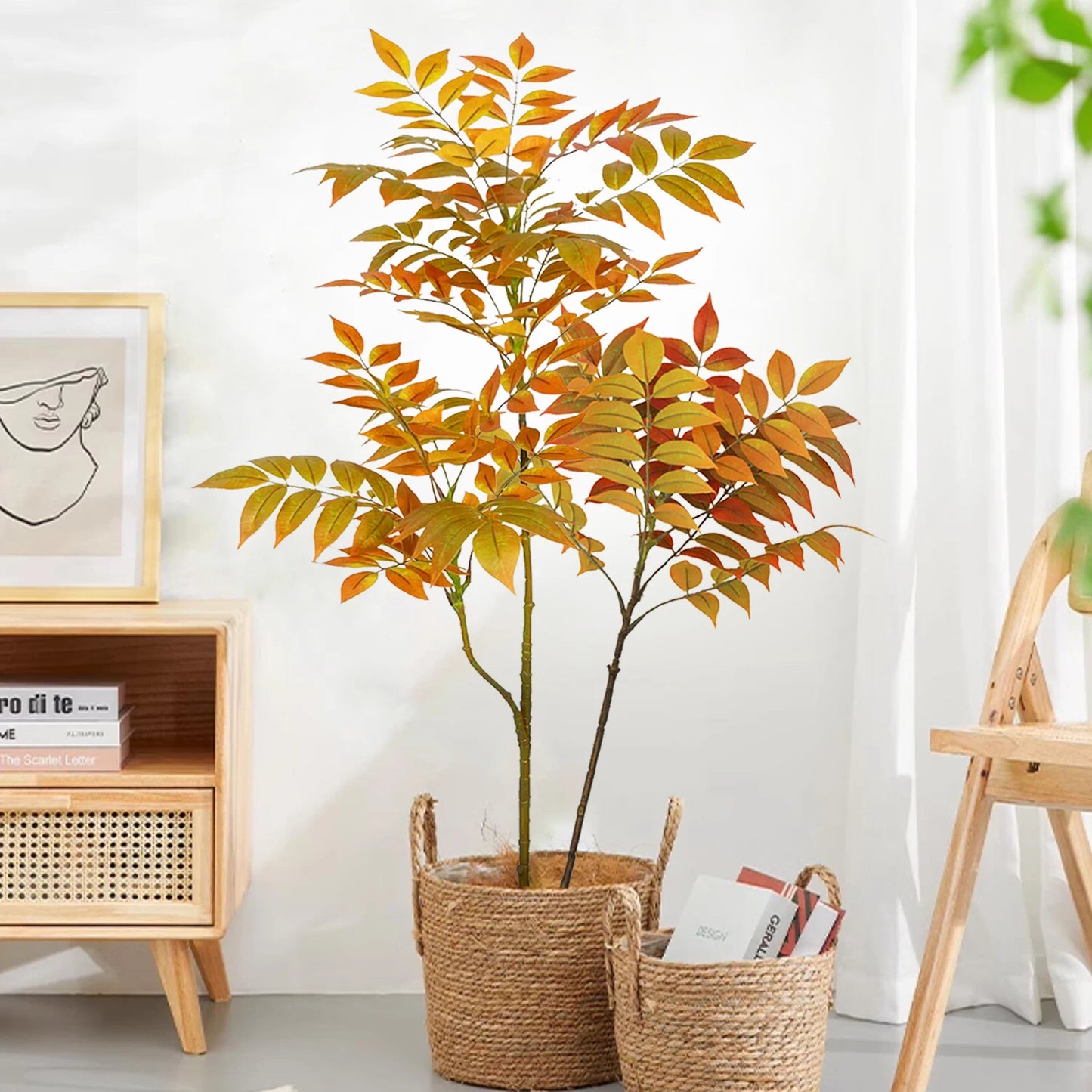 76-105-135cm/53.1in Artificial Ficus Tree Branch Fake Lacquer Tree Plastic Banyan Plants Green Tall Palm Leaves For Home Garden