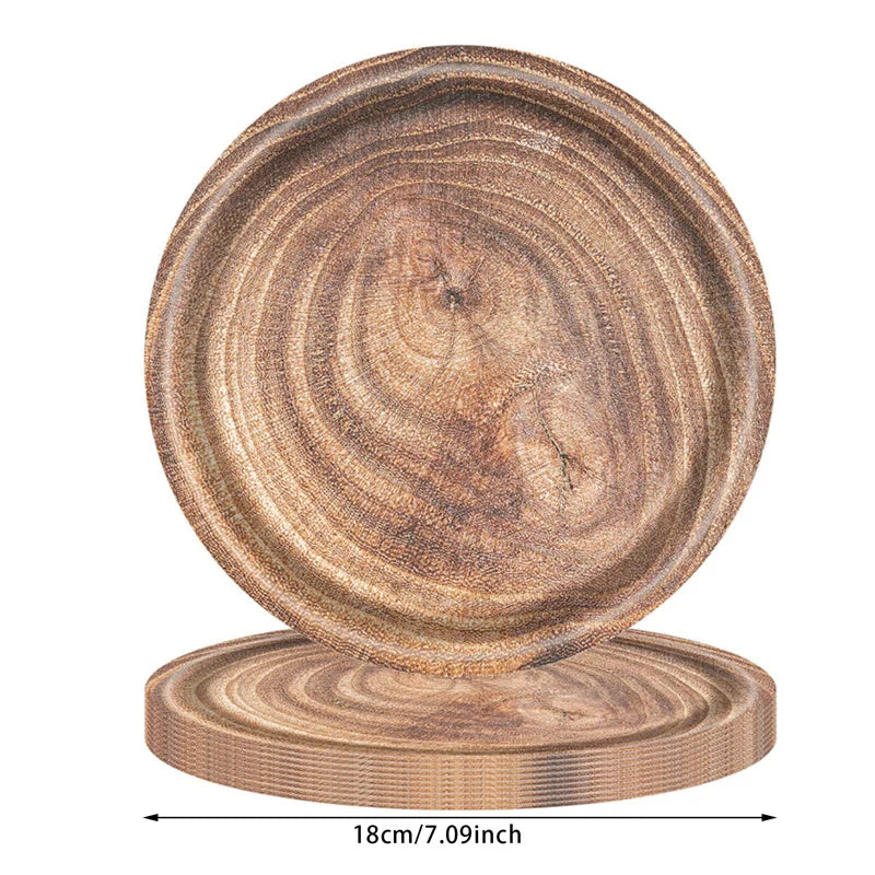 10Pcs 7/9-inch Retro Imitation Wood Grain Disposable Plate Paper Tray Birthday Party Holiday Decoration Household Tableware