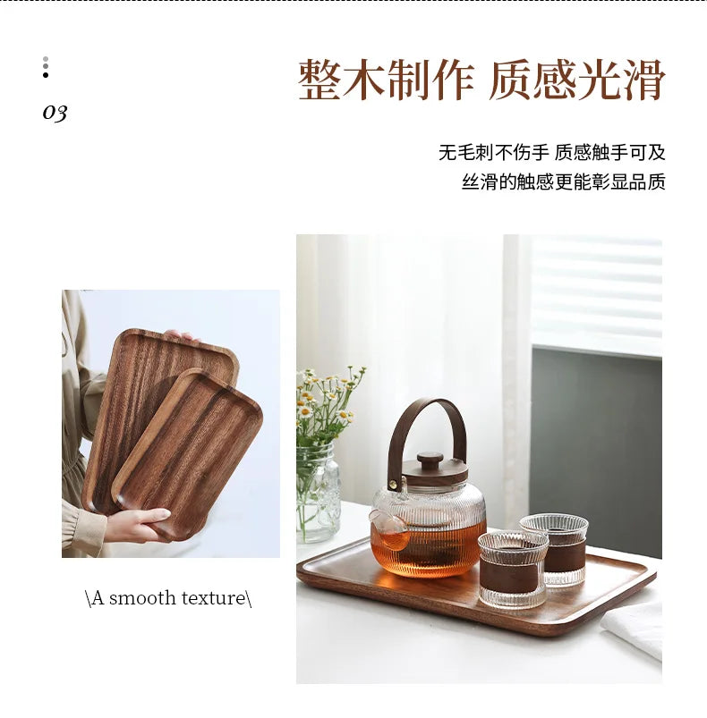 Wooden Tray Acacia Wood Rectangular Solid Wood Dinner Plate Kitchen Accessories Coffee Dessert Tea Storage Tray