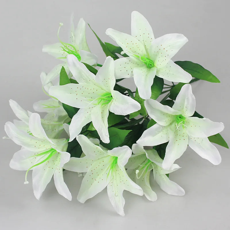10 Heads Artificial Lily Flowers European Multicolor Fake Bridal Flower Bouquet Wedding Home Party Decoration Flowers