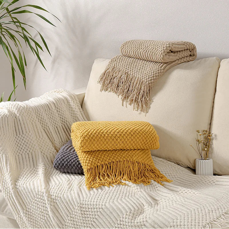 White Boho Throw Blankets Textured Big Knitted Blankets Chunky Vintage Luxury Throw Bedspread Blanket Cover Manta Para Sofá