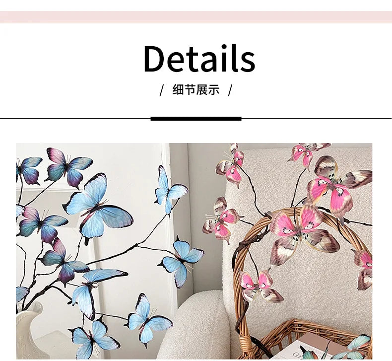 27.6 Inch Artificial Butterfly Flowers with Dried Branches Faux Floral Arrangement for Home Decor Window Display Wedding