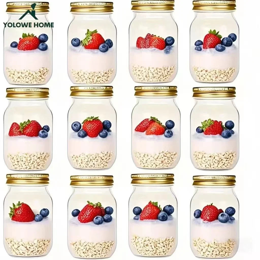 6Pcs, 12Pcs, 500Ml/16Oz, Glass Mason Jar, Glass Storage Jar, Kitchen Storage Container, Glass Sealed Jar Container, Pickle Jar, Regular Sealing Lid, Suitable for Jam, Salad Dressing, Honey, Shower/Wedding Gift