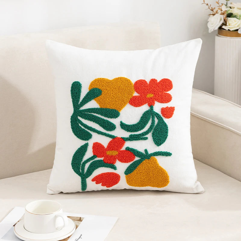 1PC Boho Embroidery Flower Throw Pillow Cover 17.7inx17.7in