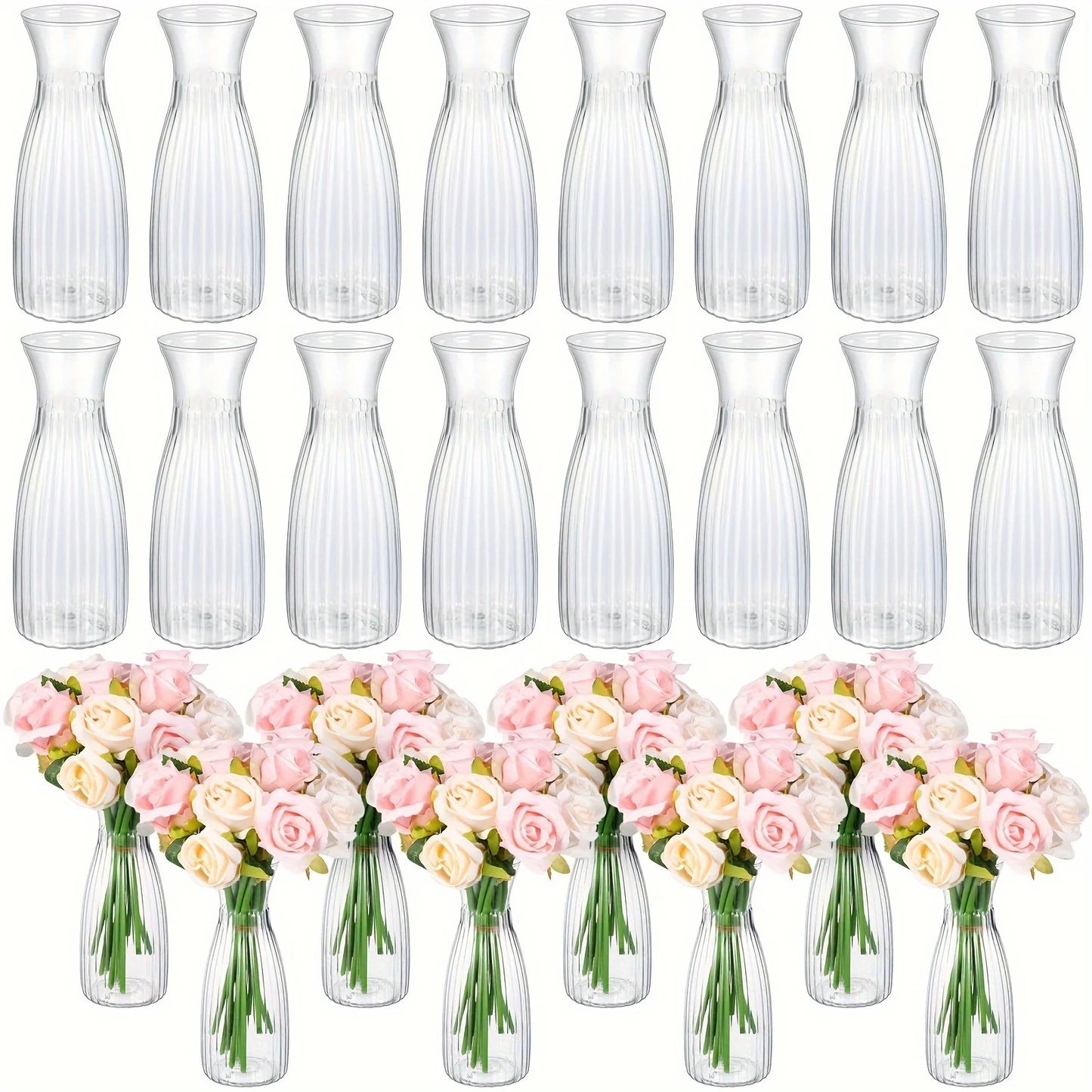 Plastic Transparent Vase - Ideal for DIY Floral Arrangements, Home Decor, Event Decor, Table Centerpieces, Weddings, and Parties