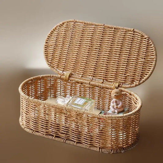 Bohemian Imitation Rattan Storage Basket Woven Dust-proof Frame Home Decoration Organizer