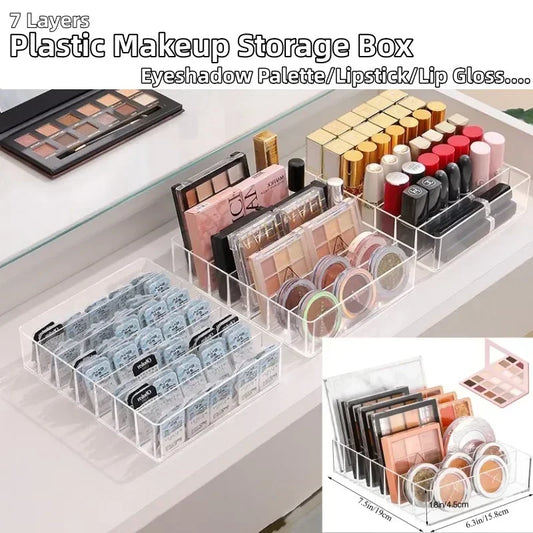 7 Layers Eyeshadow Palette Plastic Storage Box Cosmetics Organizer Lipstick Rack Transparent Makeup Organiser Lip Gloss Drawer