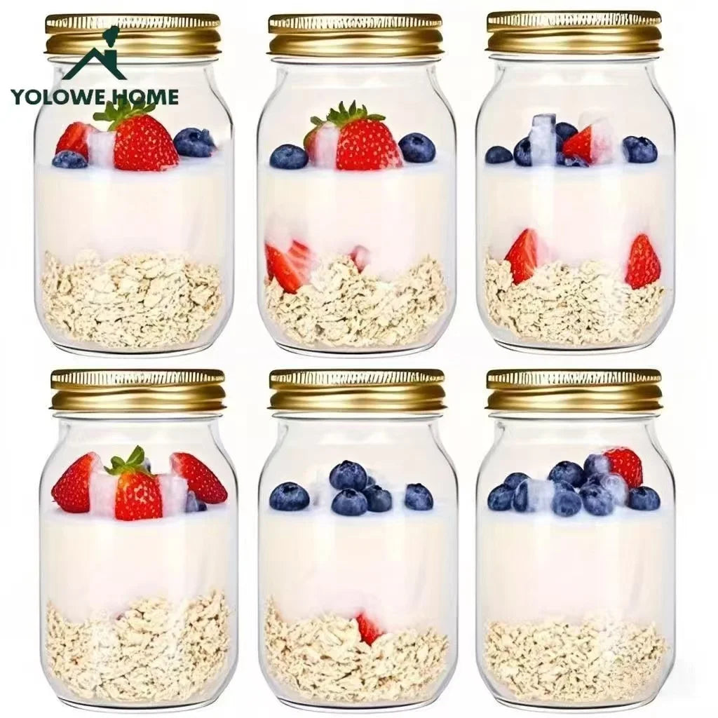 6Pcs, 12Pcs, 500Ml/16Oz, Glass Mason Jar, Glass Storage Jar, Kitchen Storage Container, Glass Sealed Jar Container, Pickle Jar, Regular Sealing Lid, Suitable for Jam, Salad Dressing, Honey, Shower/Wedding Gift
