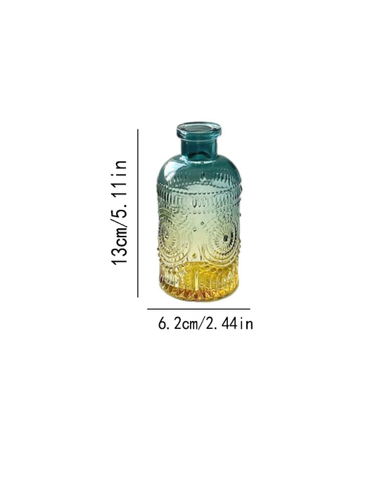 "European-style ins style retro art color transparent glass flower vase small caliber Living room dry flower table decoration"