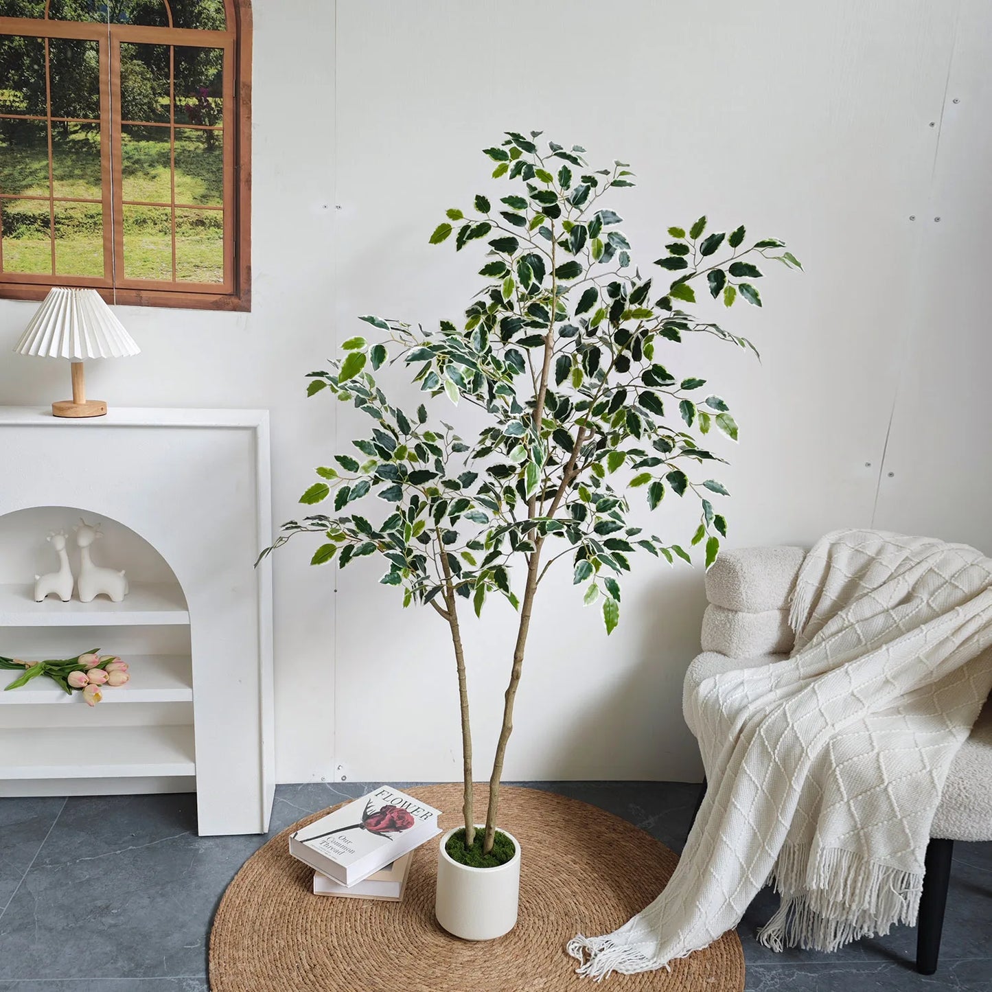 150-170cm New Artificial Ficus Plant Potted indoor outdoor Fake Plant for Home garden Room Balcony shops festival Decor With pot