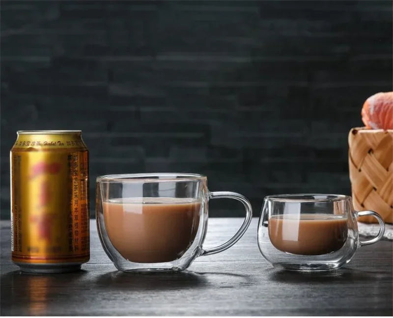 150/250/350ML Glass Cup with Handle Heat Resistant High Borosilicate Double Wall Glass Coffee Milk Beer Cups Kitchen Tools Gift