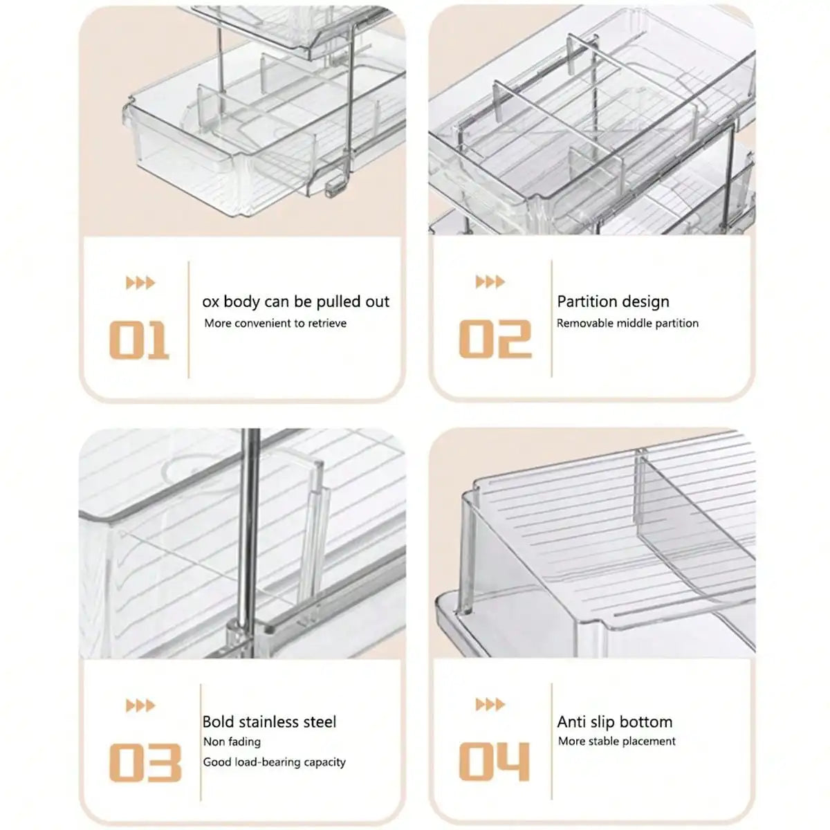 Acrylic Stackable Drawer Organizer Tray for Under Sink Office Multi-Purpose Storage Container Slide-Out Clear Container