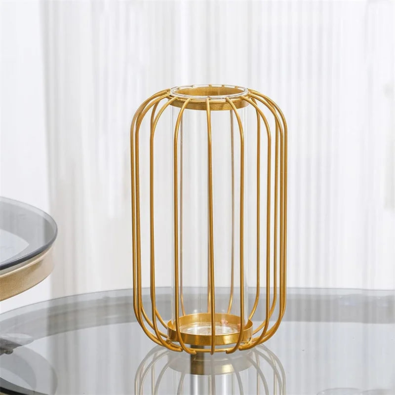 Art Aesthetic Family Decoration Flowerpot Iron Vase Rose Gold Hanging Tube Nordic Office Tabletop Flowerpot Tabletop Decoration