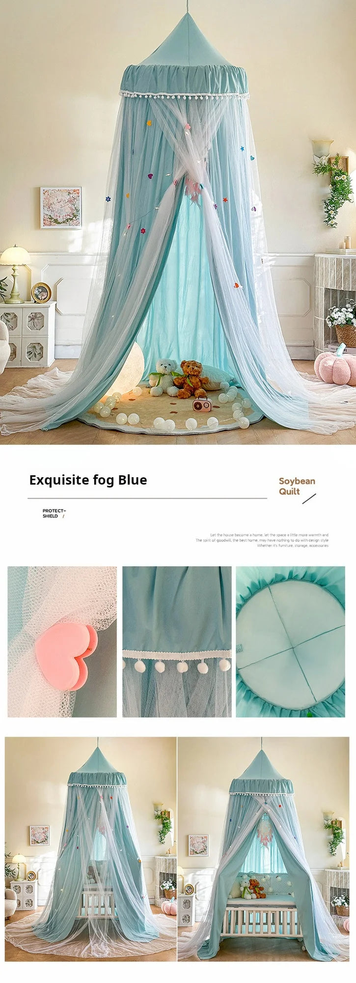 Dome bed curtain children's indoor light-proof bed curtain windproof bedside ceiling blackout double-layer mosquito net curtain