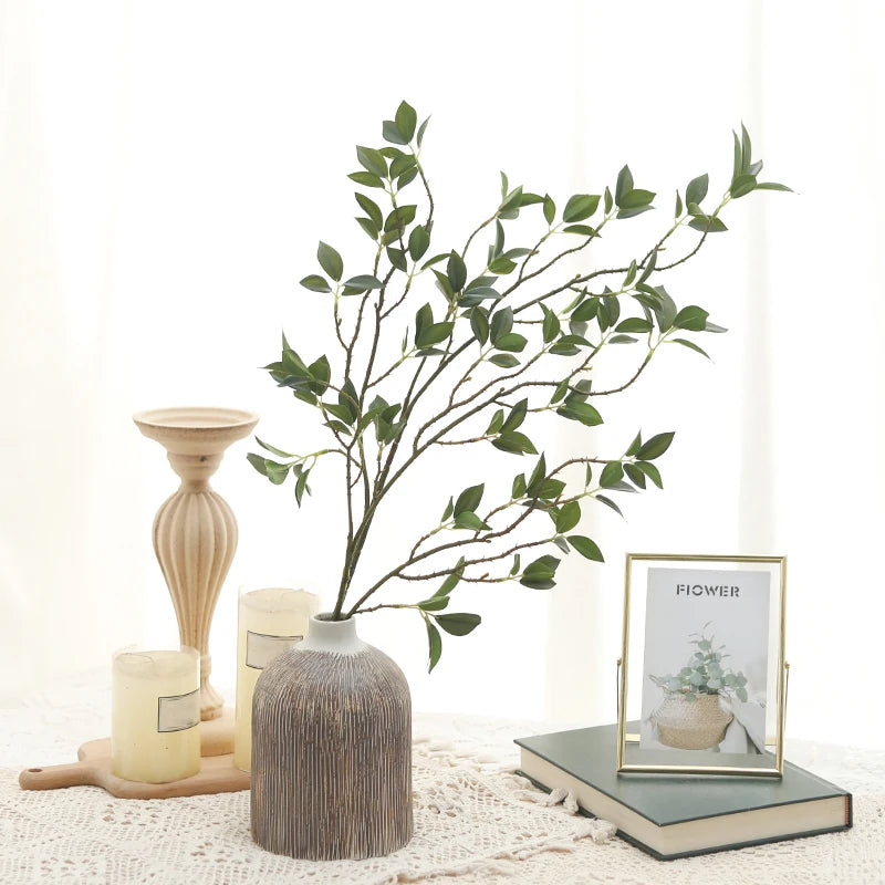 Artificial Long Branch Ficus Green Leaves Tree Branches For Fake Plants Home Wedding Backdrop Party Living Room Decoration Props