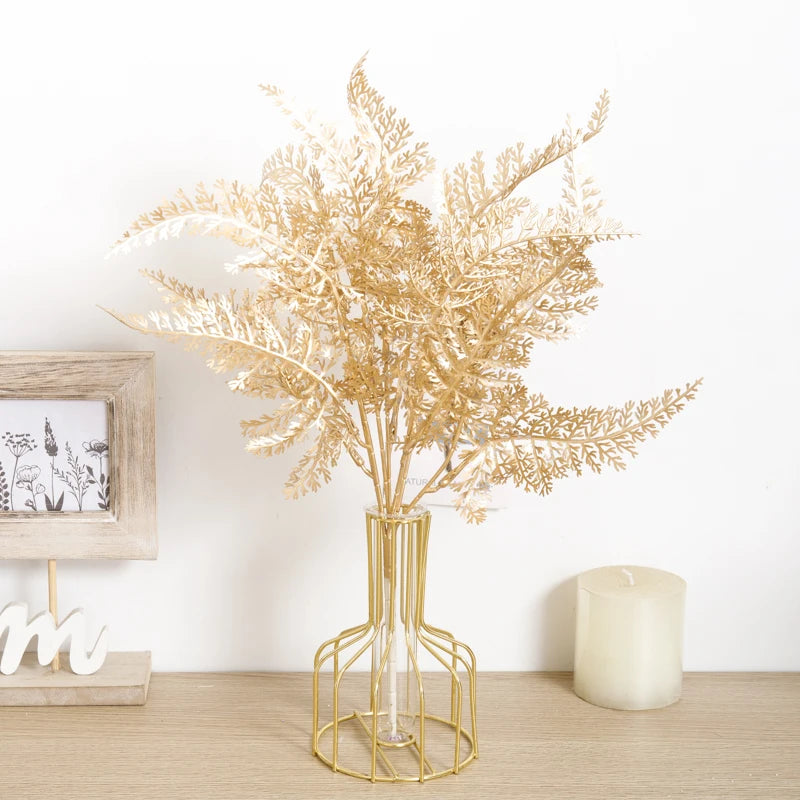 Artificial Plant Gold Fake Flower Plastic Grass Home Christmas Wedding Decorations Arrangement Faux Plant Party Vase Accessories