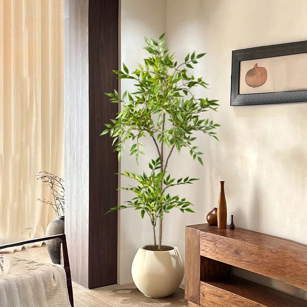 75-140cm Artificial Plants Nandina Tree Green Tall Plants Fake Leaves Plants Faux Branches for Home Garden Office Decor