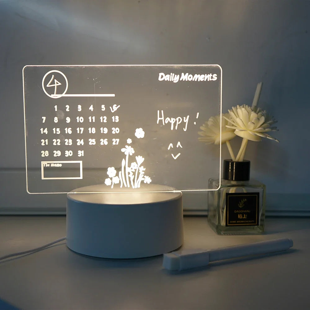 DIY Notepad LED Drawing Board Glowing Acrylic Message Board With Pen Erasable Children's Drawing Letter Message Board Night Lamp