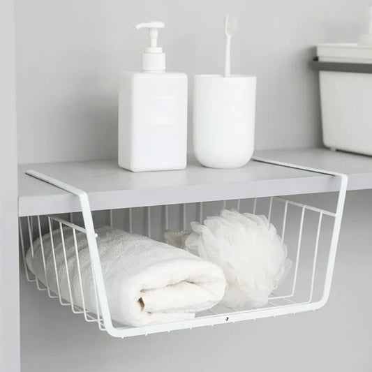 1-2Pcs Multipurpose Hanging Basket Organizer Metal Hanging Basket Bedside Wardrobe Storage Basket for Kitchen Cabinets and Desks