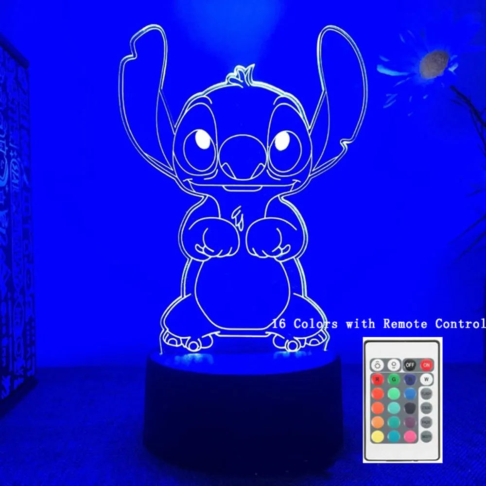 Stitch Night Light 3D Lamp16 Colors with Remote Control Room Decor Valentine's Day Anniversary Birthday Present Christmas Gifts