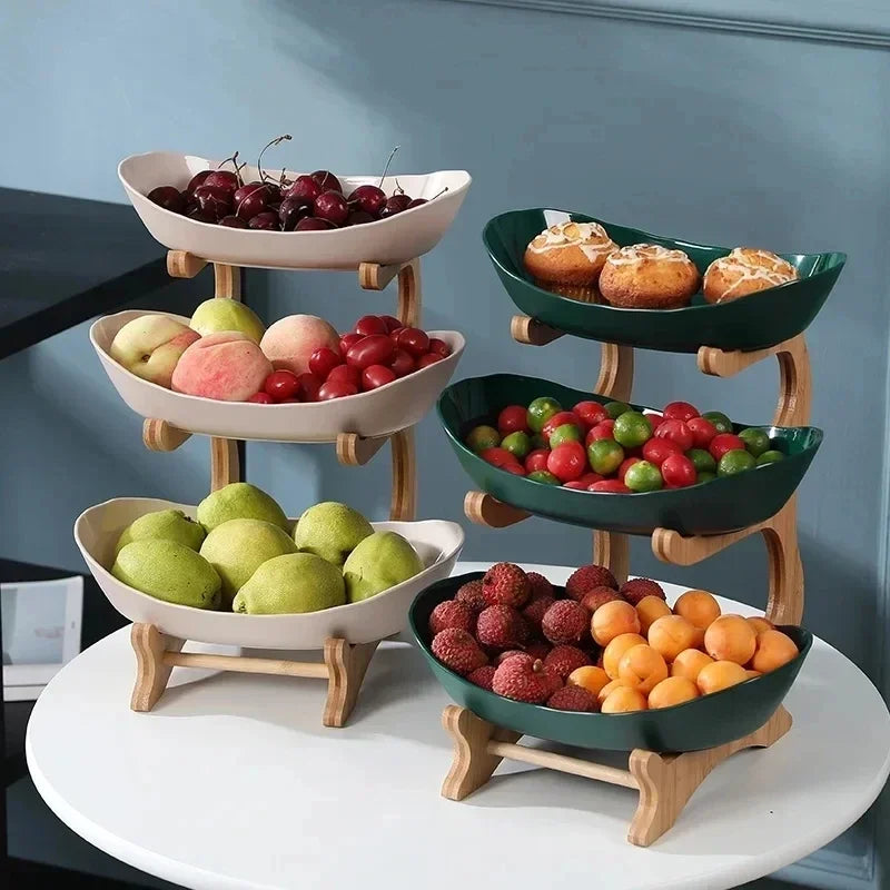 1/2/3 Layer Fruit Plate Light Luxury Plastic Wooden Snack Nuts Candy Dish Creative Salad Bowl Table Living Room Home Kitchen