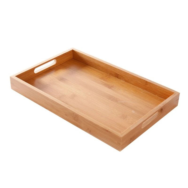 Bamboo Wooden Rectangular Tea Tray Solid Wood Tray Tea Cup Trays Stand Tray With Handle Wooden Hotel Dinner Plate Storage Tray