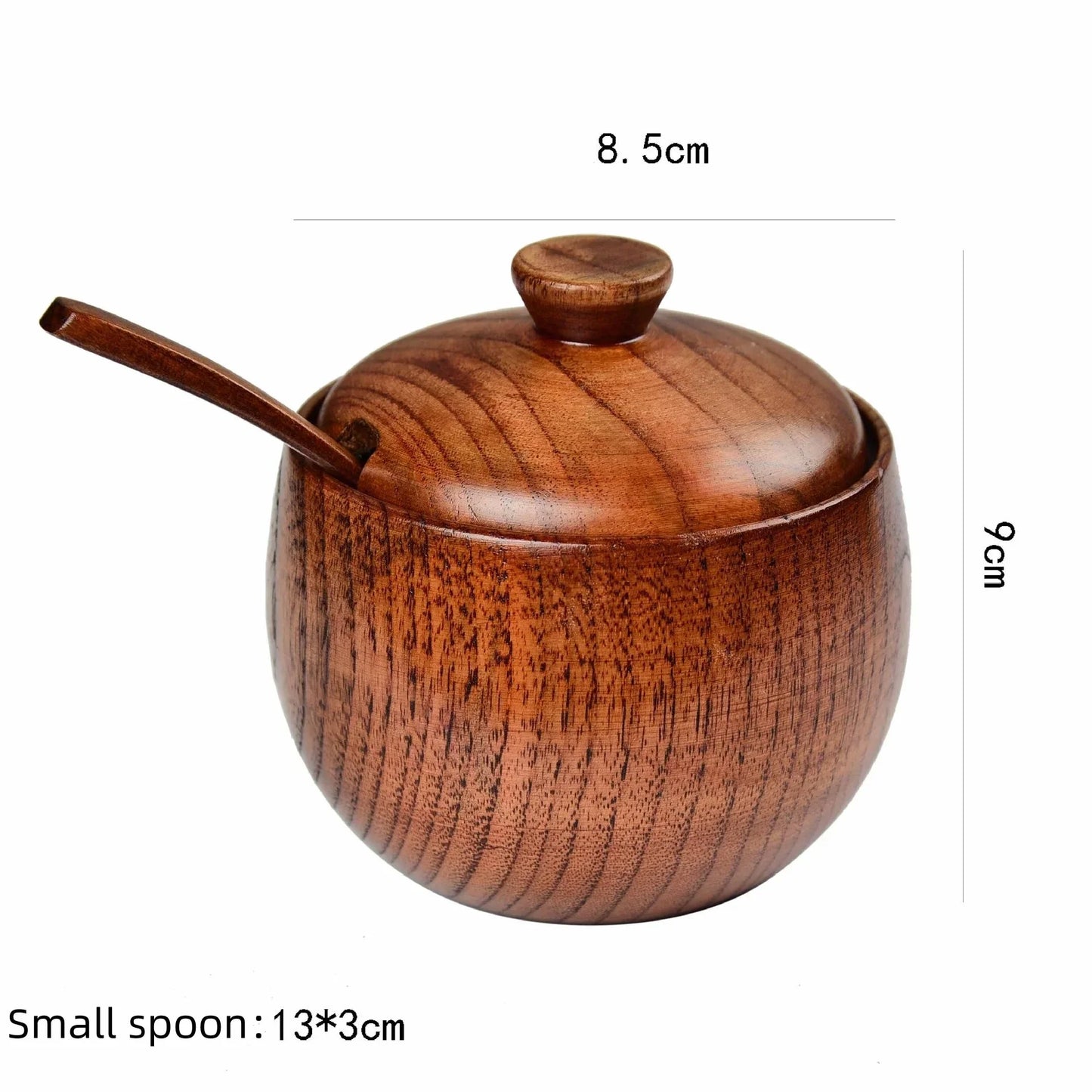 Wooden Seasoning Jar Salt Jar with Lid and Spoon Spice Pepper Seasoning Container Condiment Storage Bowl Household Kitchen Tool