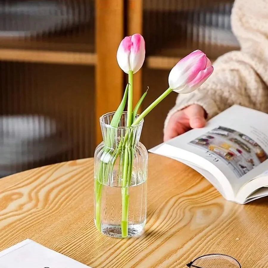 Transparent Glass Vases Hydroponic Plants Flower Arrangement Bottle Mini Retro Striped Vase Home Room Dinner Table Decor ﻿