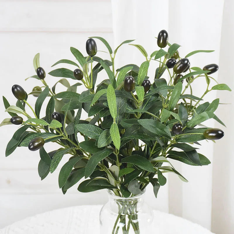 1/3/5Pcs Artificial Olive Leaves Tree Branch Green Plant with Fruit for Home Garden Vase Decoration Wedding Bouquet Silk Flowers