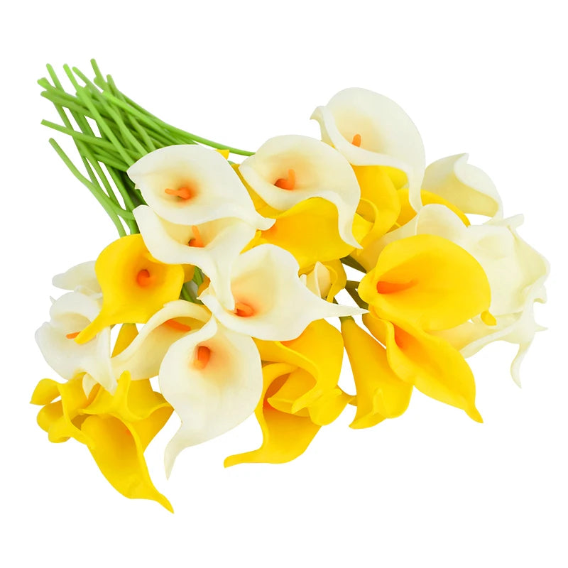 5Pcs White PU Fake Flower Artificial Real Touch Calla Lily For Wedding Bridal Bouquets Home Table Flowers Bouquet Decorations