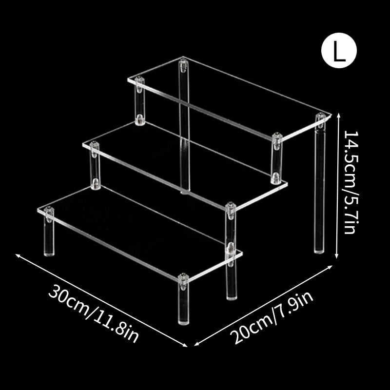 1-3 Tier Acrylic Display Stand Mini Doll Storage Rack Model Figurine Display Stand Transparent Ladder Makeup Organization Shelf
