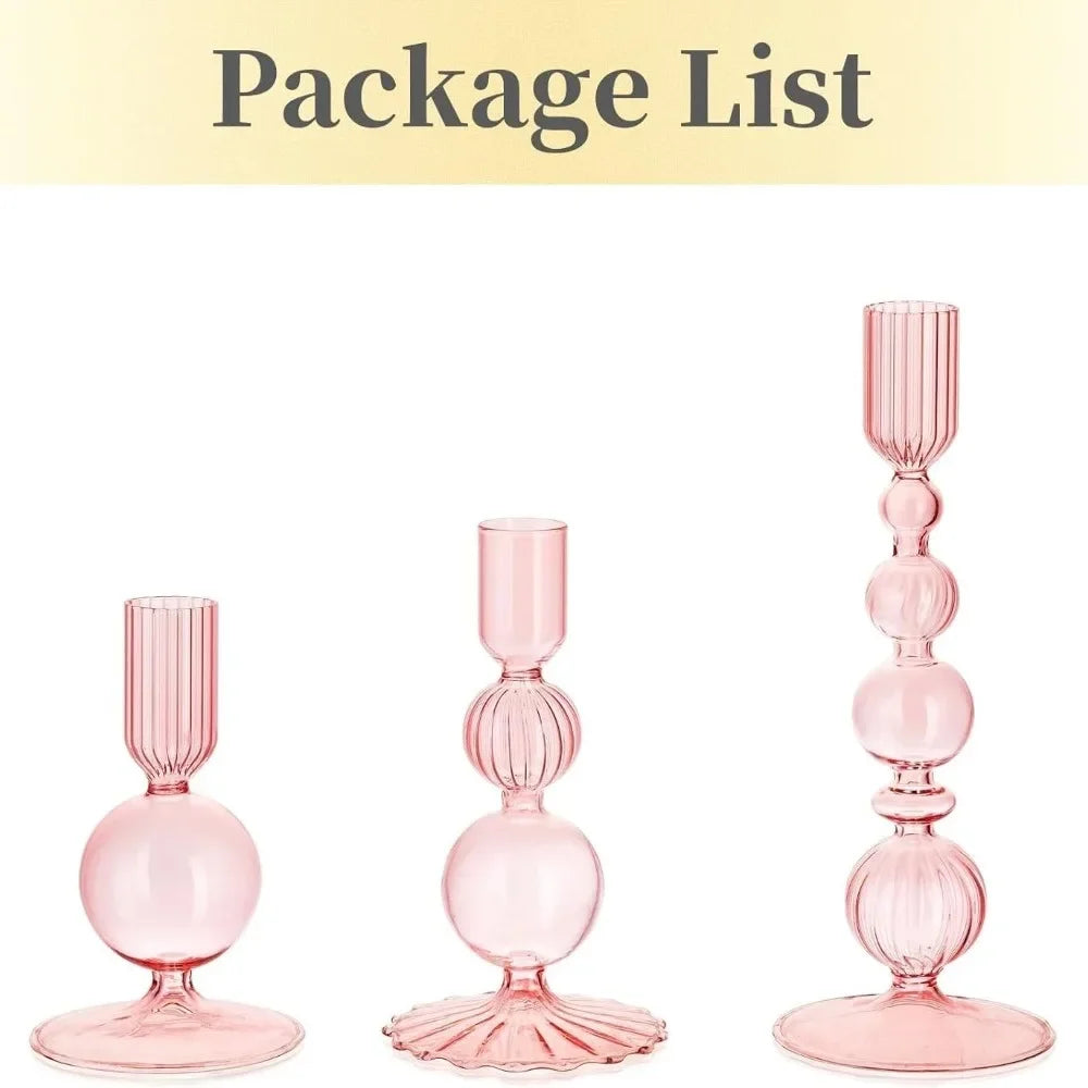 3Pcs/set Glass Candle Holders Crystal Ribbed Candlestick Romantic Wedding Candelabra Home Decor Vase Table Centerpieces Wedding