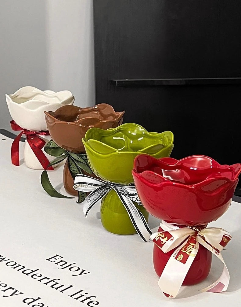 Ceramic Vase Rose Flower Shaped Vase Desk Decorati Flowers Bouquet for Home Girding Decorative Floral Vases Room Aesthetic Decor