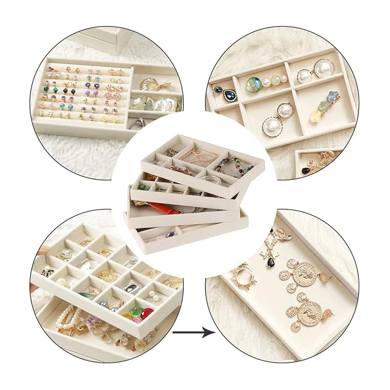 4pcs Hot Sales Fashion Portable Velvet Jewelry Ring Jewelry Display Organizer Box Tray Holder Earring Jewelry Storage