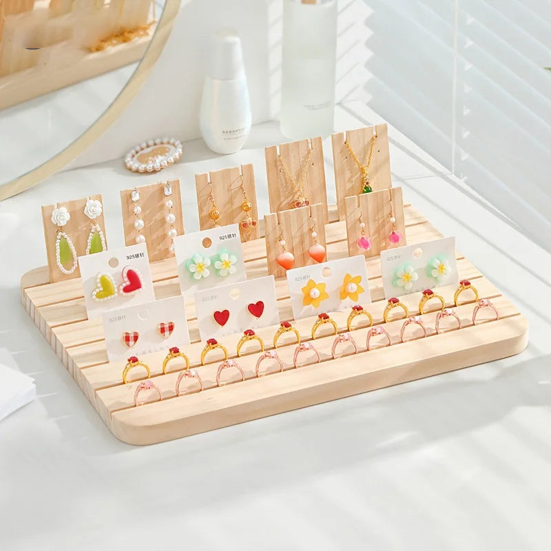 Solid wood card slot ring display plate necklace earrings jewelry display rack jewelry storage display props