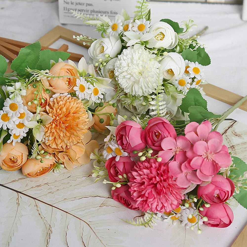 1pc Artificial Flower for Decoration with 7 Fake Flowers Faux Bouquet Arrangements for Home Bridal Wedding Party Chrysanthemum