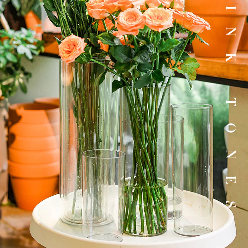 1Pcs Shatterproof Plastic Vases Tall Large Transparent Flower Vase Hydroponic Decoration Flowerpot  Acrylic Cylinder Vases