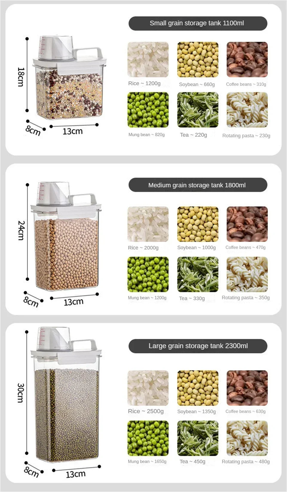 Food Storage Containers  with Measuring Cup Moisture-proof Powder Cereal Storage Tank Detergent Plastic Airtight Kitchen Items