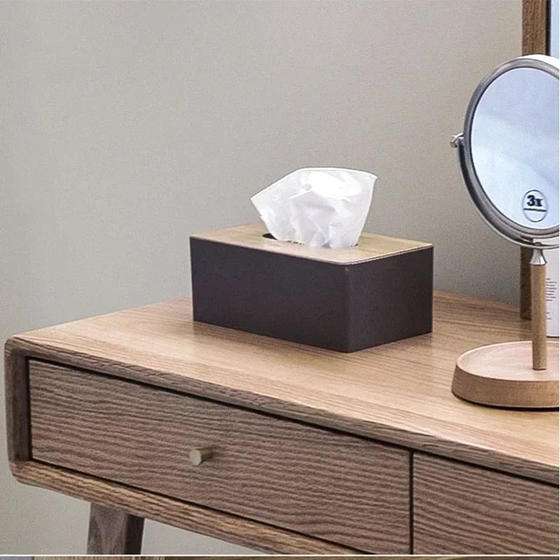 1pc Bamboo Tissue Box Holder, Napkin Organizer for Countertop/Table,Ideal for Office Decor, Elegant Holder Case for Home