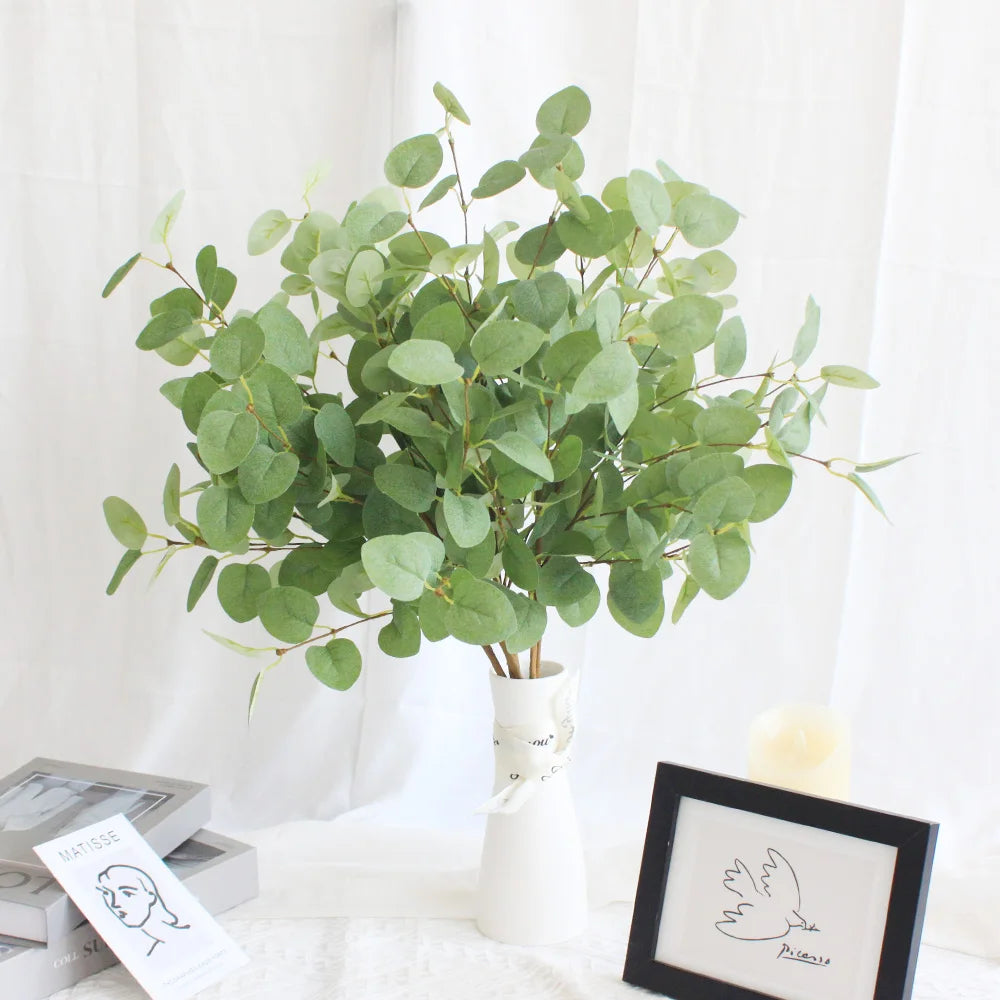 1pc Artificial Eucalyptus Stems Fake Plants 60cm Tall Fake Silver Dollar Leaves Greenery Plant Branches for Home Wedding Decor