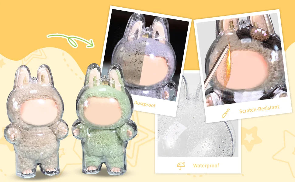 1-3 pcs Protective Case Cover for Labubu Doll V1 V2 V3,Plastic Acrylic Display Case for Standing and Seat Series with Keychain