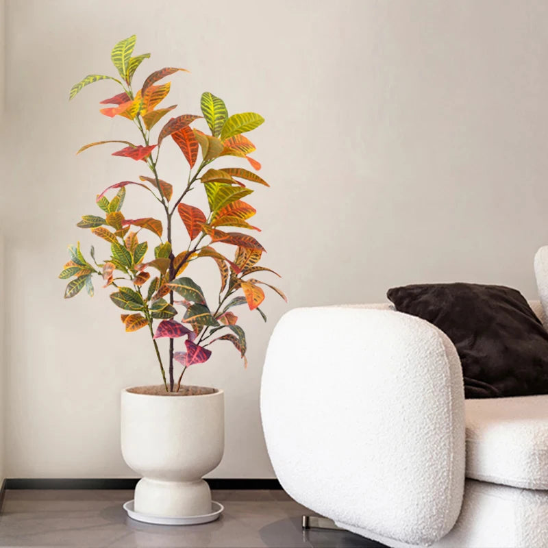 70-100CM Large Fake Ficus Artificial Tropical Rubber Plants Plastic Codiaeum Leaves Autumn Leaves Home Garden Decoration