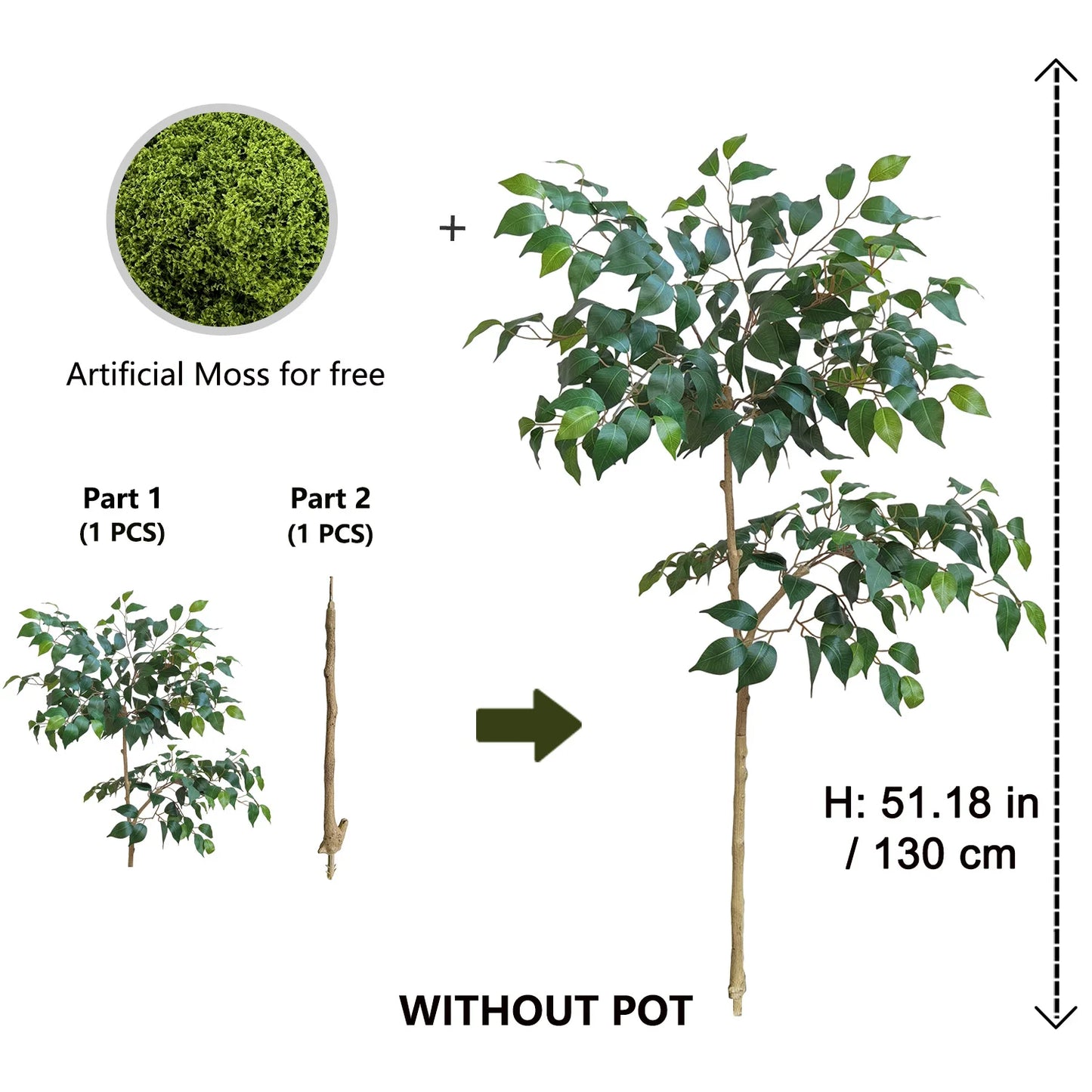 130-170CM New Artificial Ficus Plant banyan tree Branches Faux Tall Plant Ornament indoor Fake Plant For Home living room decor