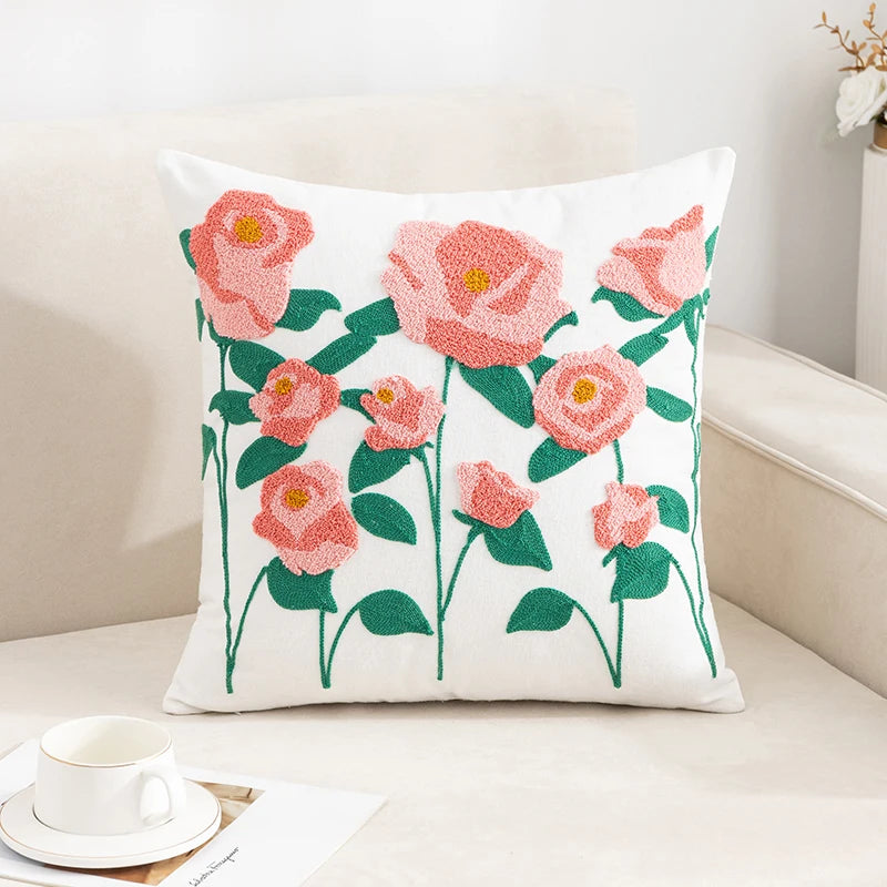 1PC Boho Embroidery Flower Throw Pillow Cover 17.7inx17.7in