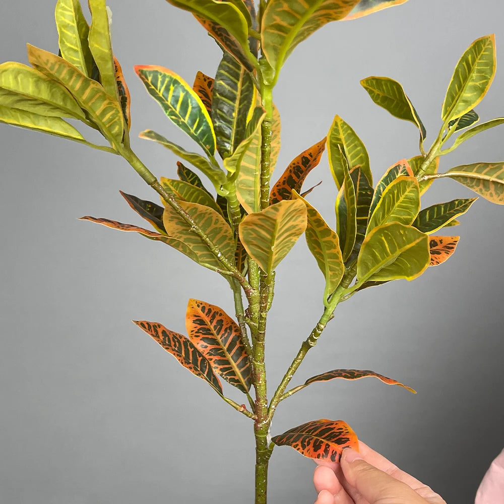 80-120cm Artificial Large Tropical Plant Branch Fake Magnolia Leaves Plastic Banyan Tree Branch for Home Garden Party Decoration
