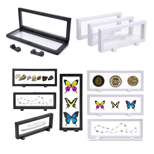 3Pcs Multifunctional Floating Display Box Storage Case for Military Challenge Coins Specimen Jewelry Display Holders with Stands