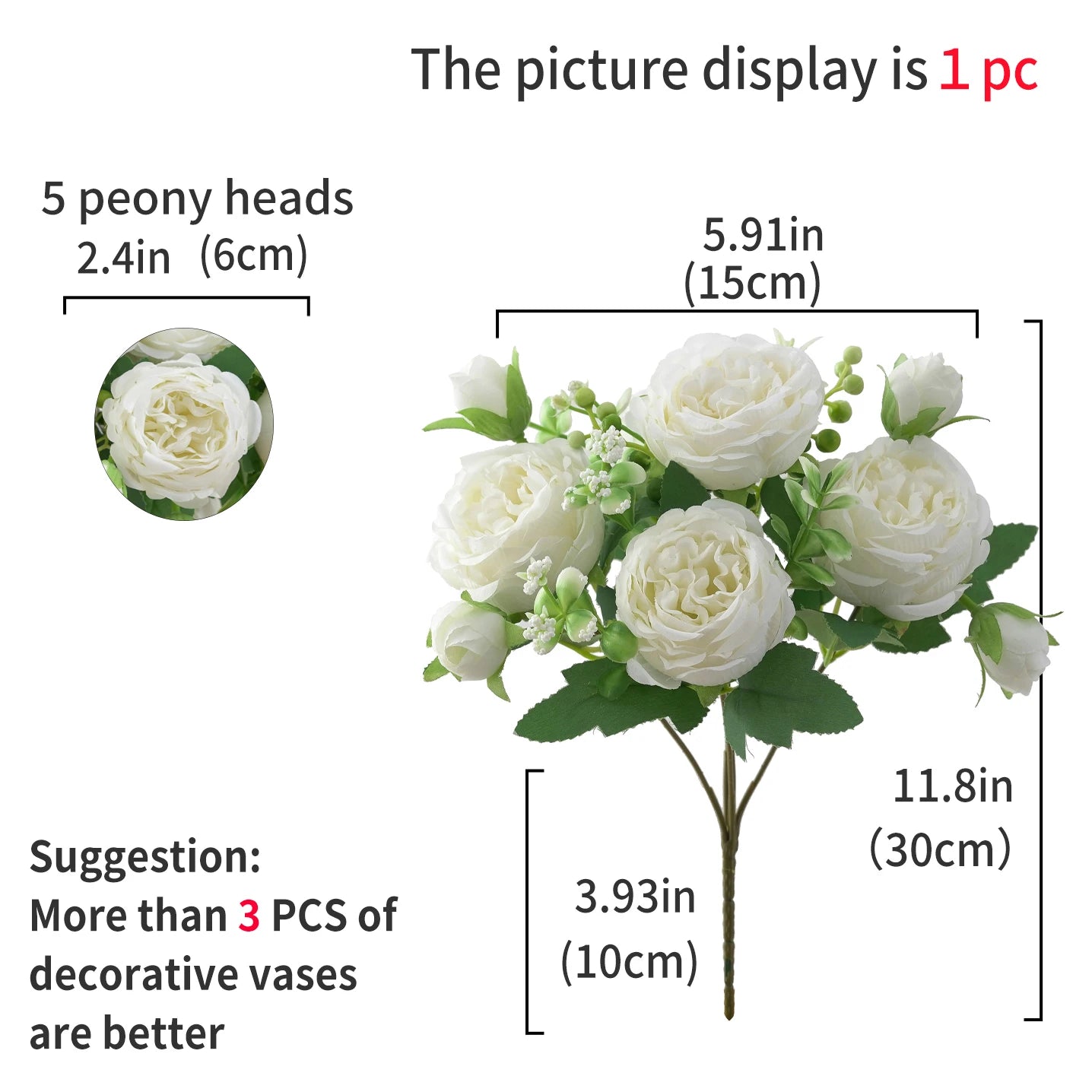 1pc Artificial Flower for Decoration Fake Flowers Silk Peony Faux Bouquet Plastic Arrangements for Home Bridal Wedding Party