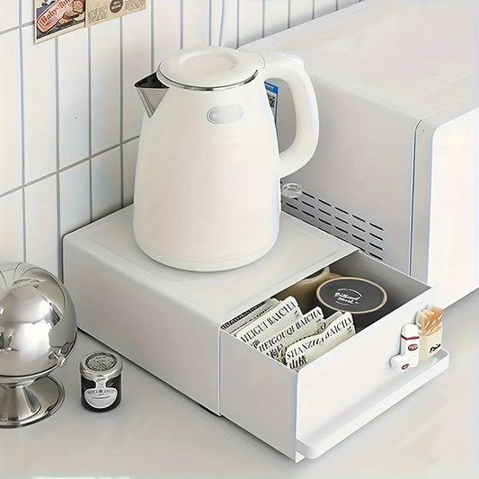 1Pcs Kitchen Countertop Metal Storage Box with Drawer, Divider Tray Organizer for Coffee Machine, Water Dispenser Stand